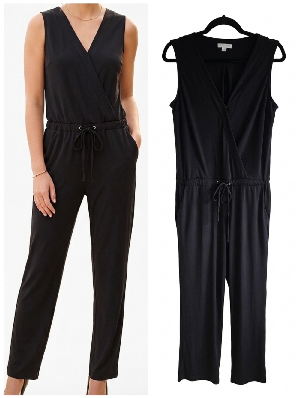 New York & Co Sleeveless Black Jumpsuit Dressy w/ Drawstring Women's Size Medium